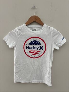 Hurley Freedom for All Patriotic Graphic T-Shirt Boys Small White USA Flag Tee